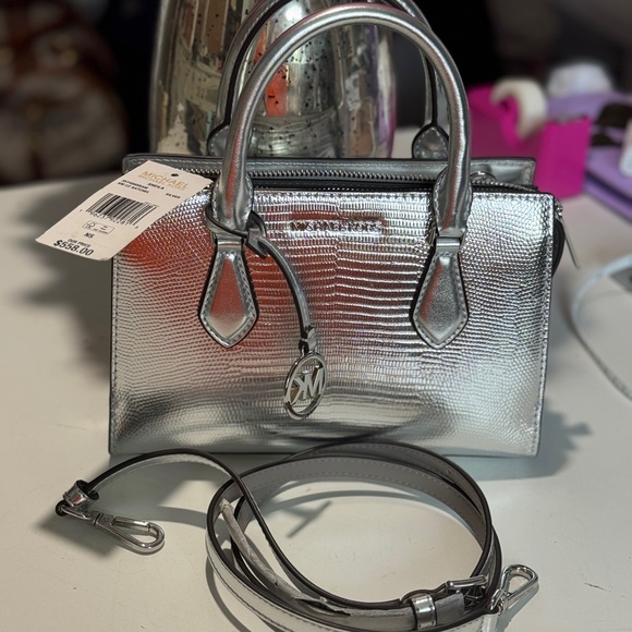 Michael Kors Silver Satchel with Modern Metallic Finish - Picture 1 of 6
